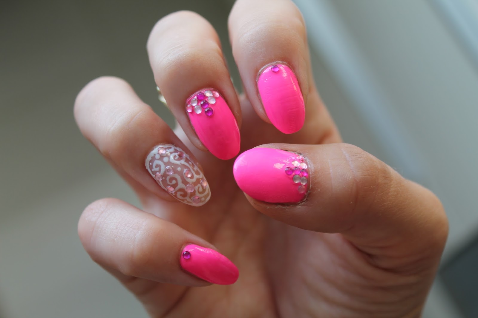 Pink and White Lace Nail Art Jersey Girl, Texan Heart