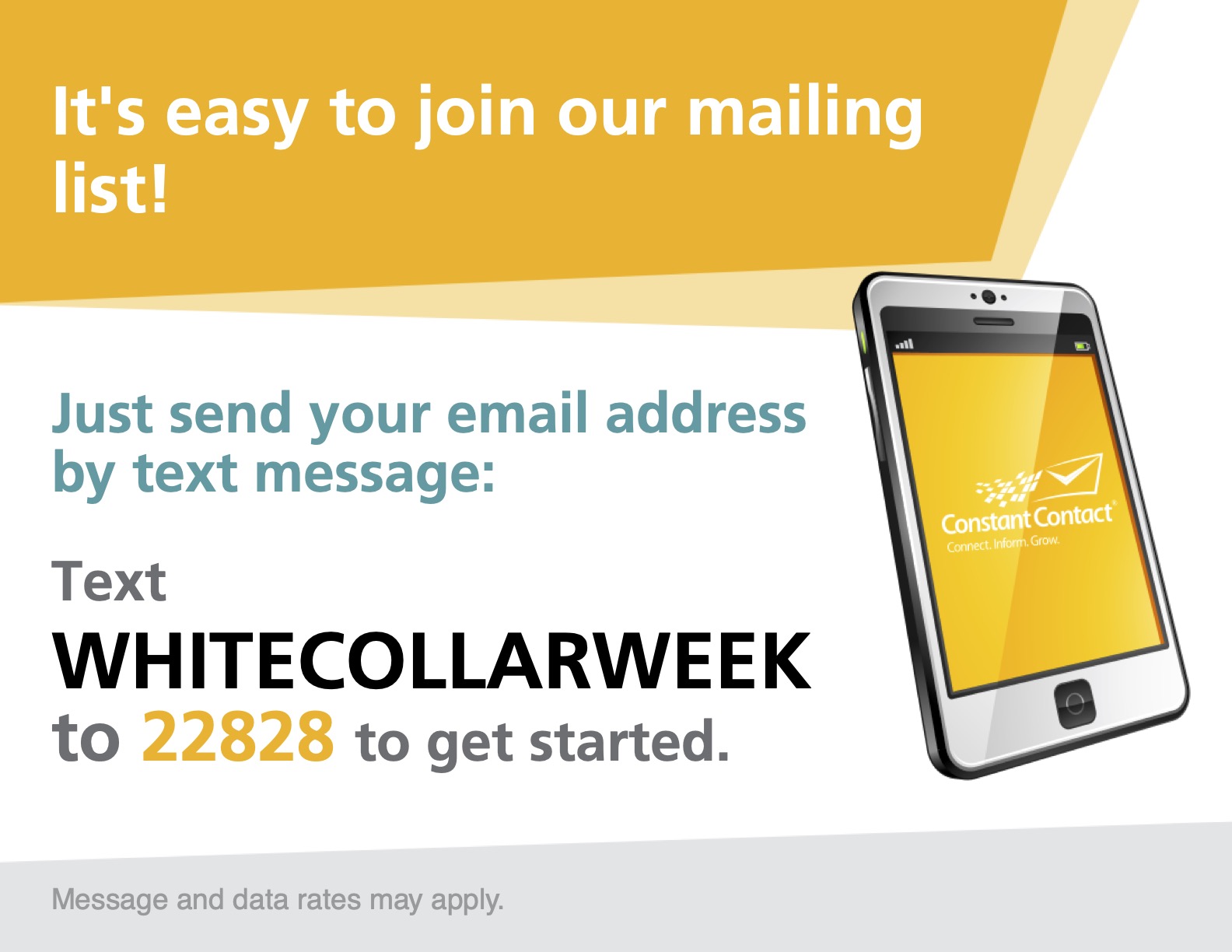 Text WHITECOLLARWEEK to 22828 to Get Our Newsletter!