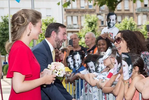 Hereditary Grand Duchess Stephanie visited the Esch. Princess Stephanie wore Paule Ka red dress, Prada pumps, gold earrings