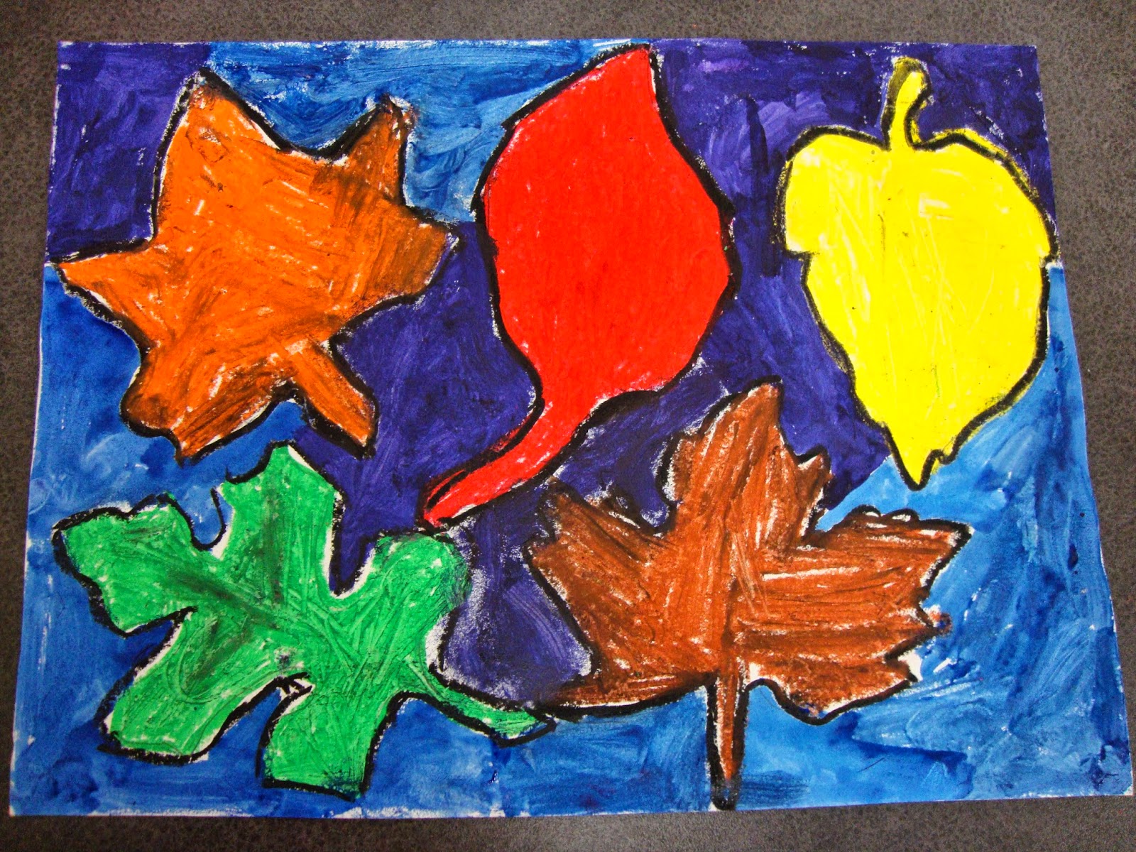 Sparkly Art with Ms. Carney! Oil Pastel Autumn Leaves! 1st Grade!!