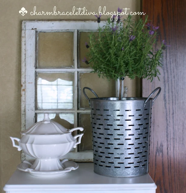 vintahe ironstone soup tureen with lavender topiary