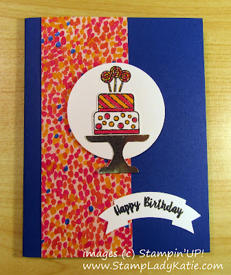 Birthday Card made with Stampin'UP!'s Piece of Cake Stamp set and Cake Builder Punch and decorated with paper from the Garden Impressions pack