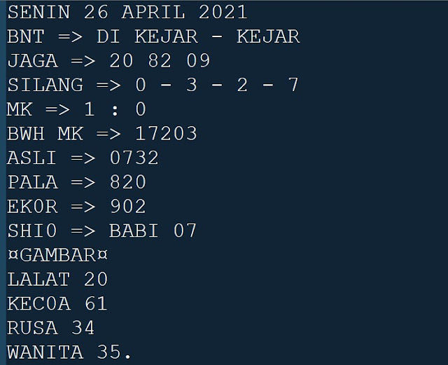 Syair Kalong Sgp 26 April 2021 Ini Syair Togell