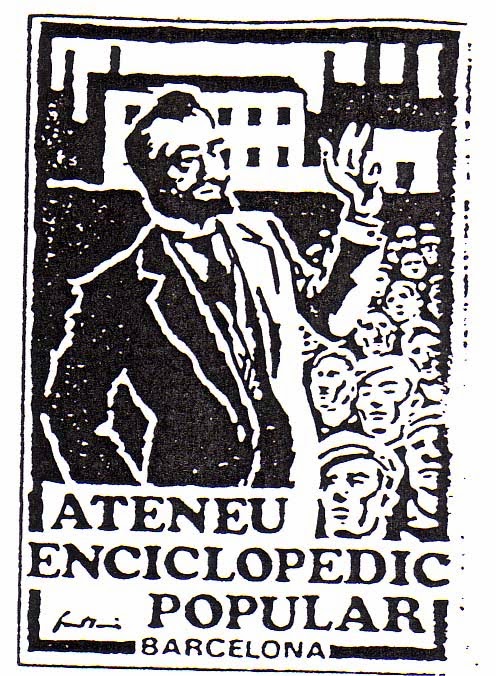 Logotip de l'Ateneu Enciclopèdic representant un miting de Francesc Layret