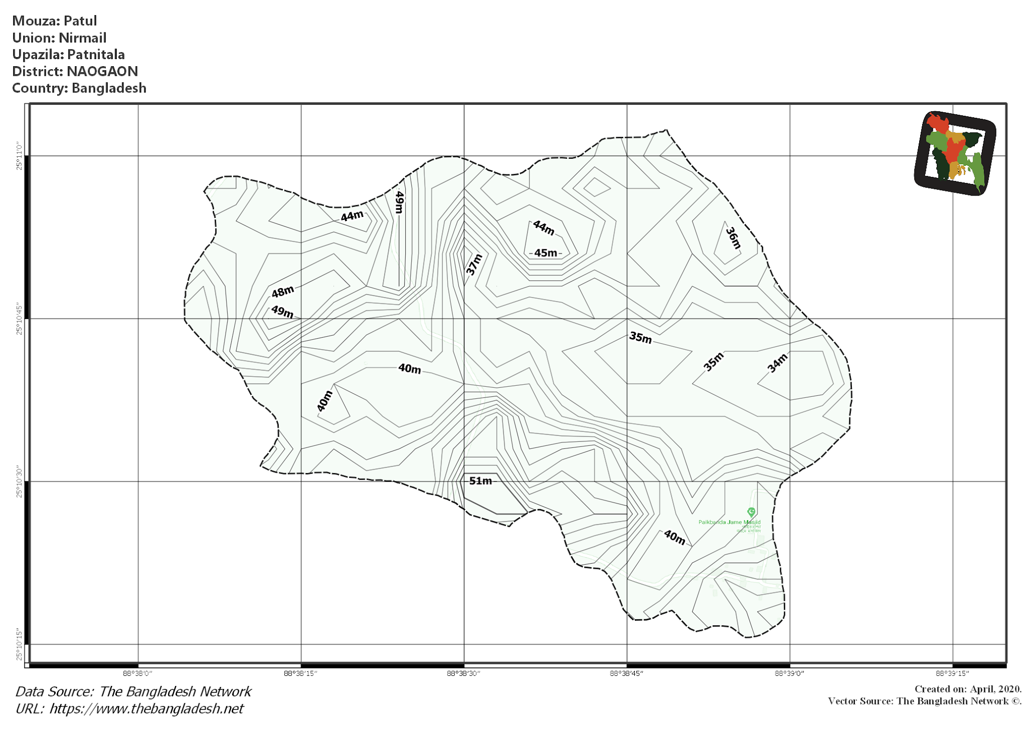 Map of Patul Mouza of Patnitala Upazila, NAOGAON, Bangladesh.