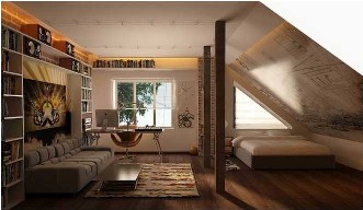 Dachboden-Schlafzimmer-teenage-zimmer-jungen-Ideen-Sofa-Regale-Schreibtisch