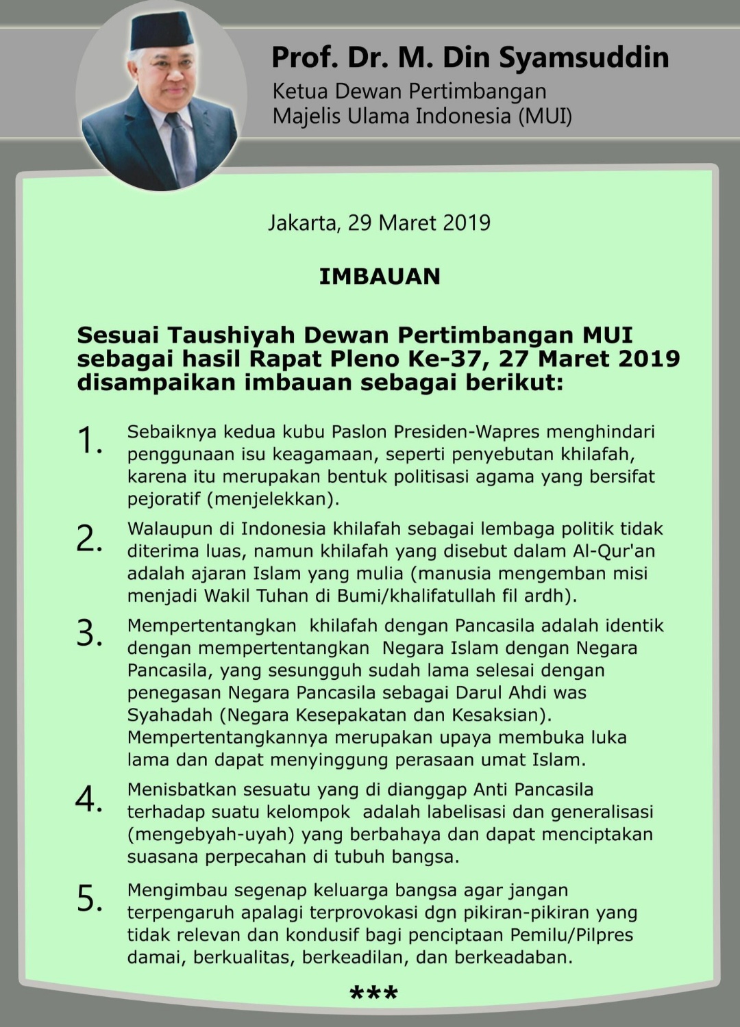 Wasekjen MUI: Keadaan Sudah Genting, Jika Jokowi Tak Pecat Kepala BPIP, Bersiaplah!