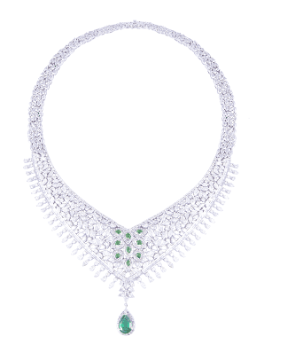 9.Diamond Neckpiec with Green Emerald by SLG Jewellers-min 9.Diamond Neckpiec with Green Emerald by SLG Jewellers-min