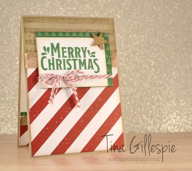 Christmas Card using Be Merry DSP, Merry Mistletoe, Sheet Music. scissorspapercard, Stampin' Up!, Art With Heart, Heart Of Christmas