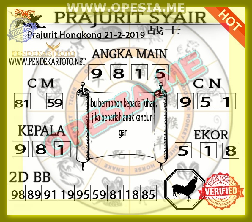 Komplit Syair HK kamis 21 Februari 2019 GOsyair SEDIA