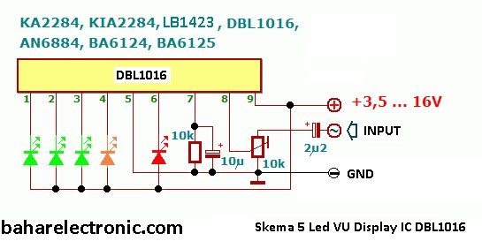 Skema 5 Led VU Display Menggunakan IC Bahar Electronic