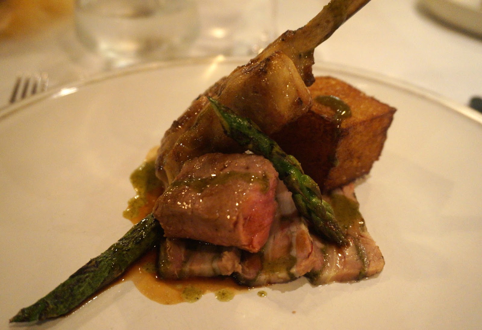 lamb served three ways - chop, loin and belly