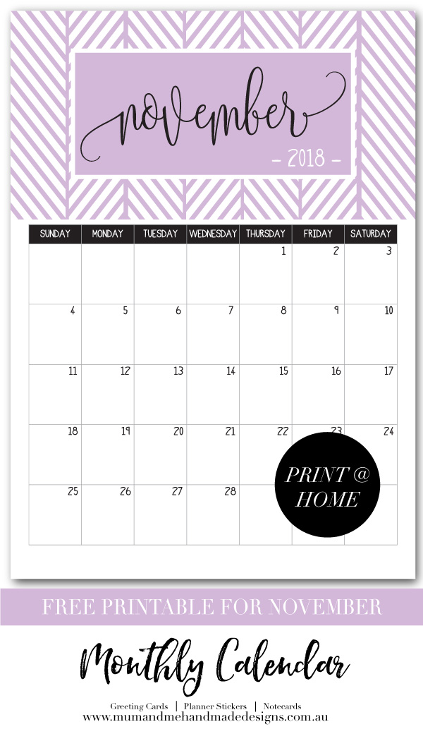 Free Printable Monthly Calendar - Light Lilac Herringbone by Mum and Me Handmade Designs