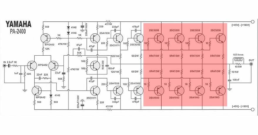 MINI PROJECTS : Yamaha Power Amplifier PA-2400 Schematic & PCB