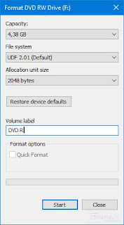Format CD / DVD biarkan default