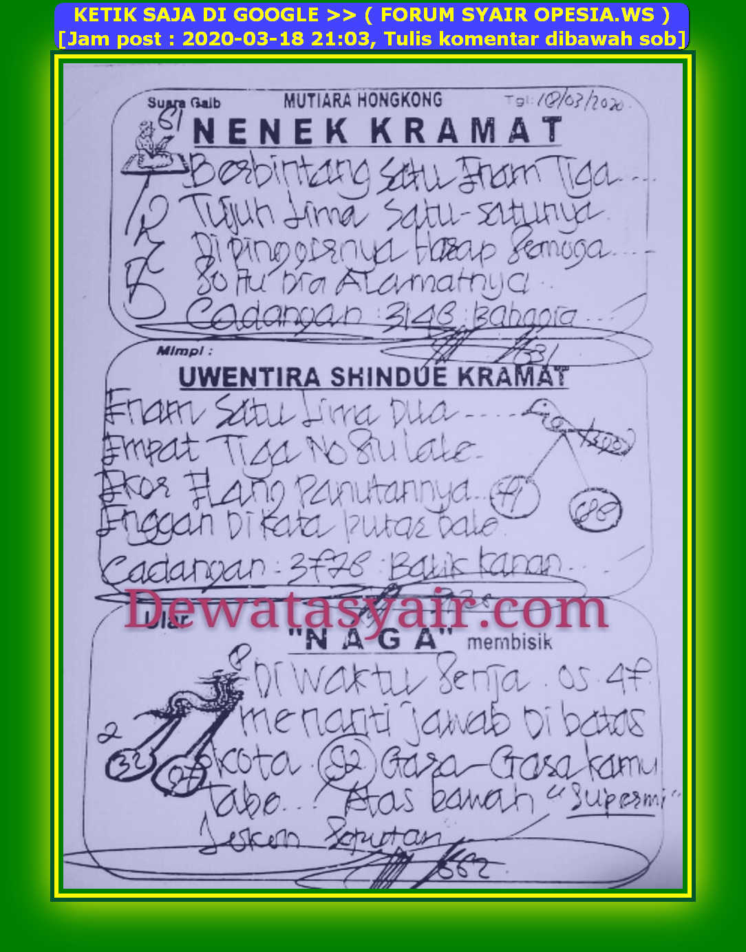 1 New Message) Kode Syair Hongkong 18 Maret 2020 - Forum Syair Togel  Hongkong Singapura Sydney