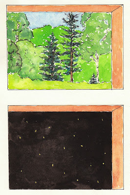 fireflies at the cabin artist journal drawing