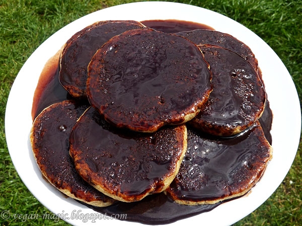 Whole Wheat Orange Pancakes with Chocolate Sauce