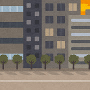 夕方のオフィス街・ビル街のイラスト（背景素材）