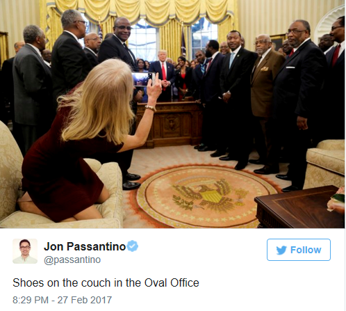 Social media divided over Kellyanne Conway's Oval office pose