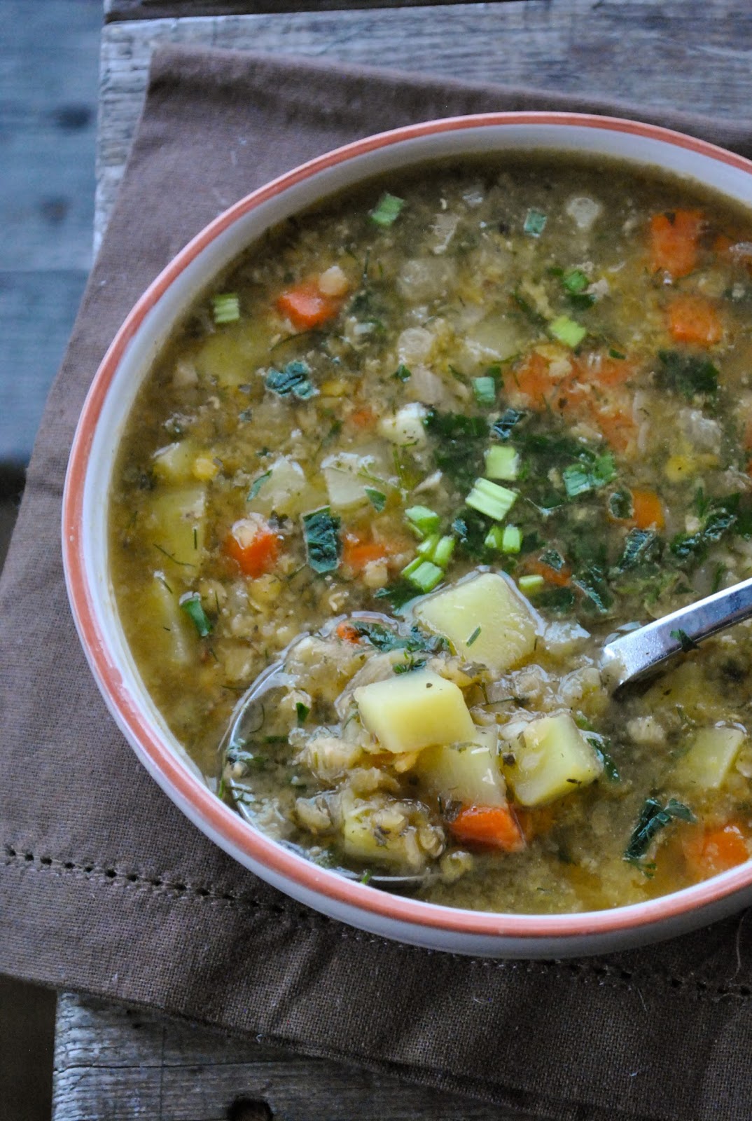 Easy red lentil and vegetable soup VeganSandra