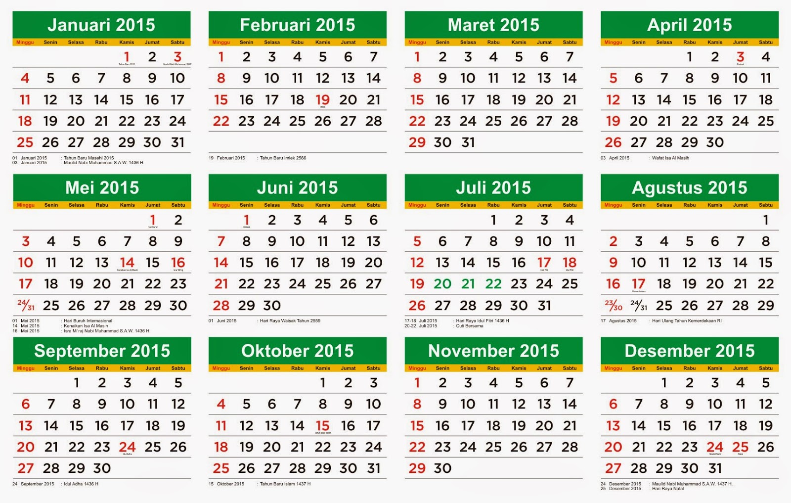 Kalender Hari Libur Tahun 2015 - Hari Libur S