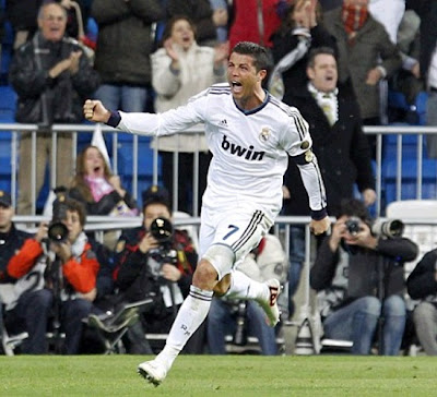 Cristiano Ronaldo celebrates his second goal against Real Sociedad