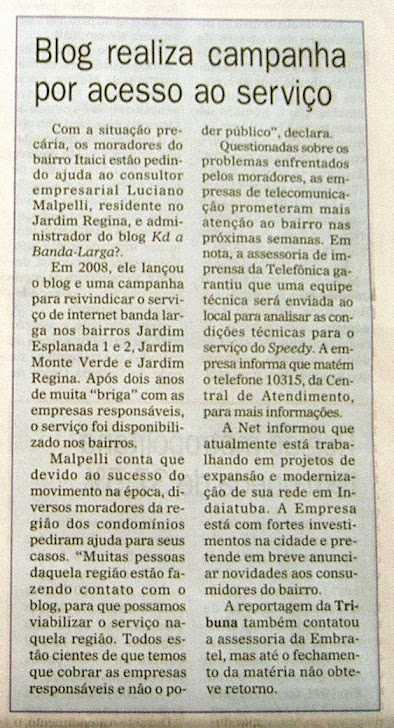 Jornal Tribuna de Indaiá / Banda-larga