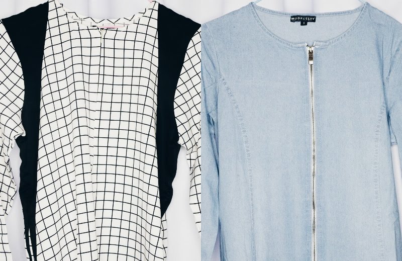 Modressty in Rhea Grid Tunic in White and Raisyaa Denim Modressty in Rhea Grid Tunic in White and Raisyaa Denim