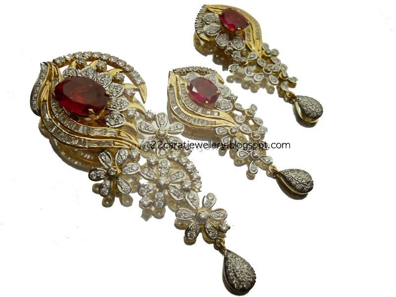 Designer Diamond Pendant and Earring Set From Kothari Jewellery