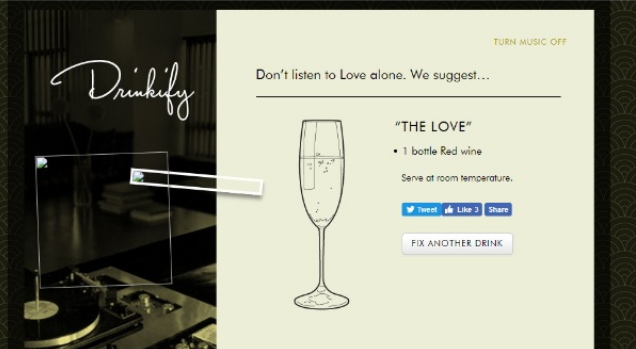 Strange site suggests you appropriate drink to drink after you enter the name of any song to listen to.