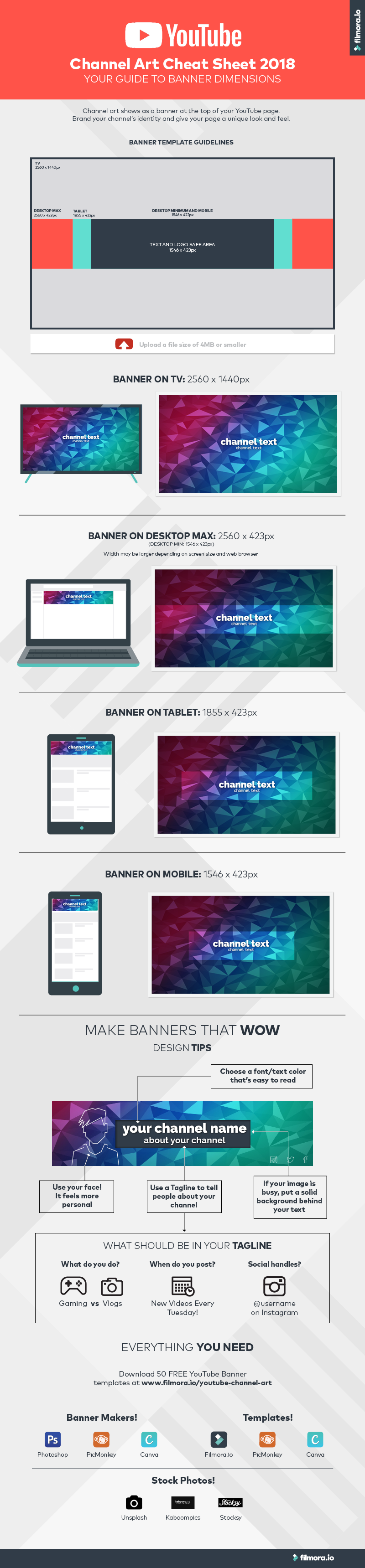 infographic - YouTube Channel Art Dimensions - Banner Sizes and Design Tips!