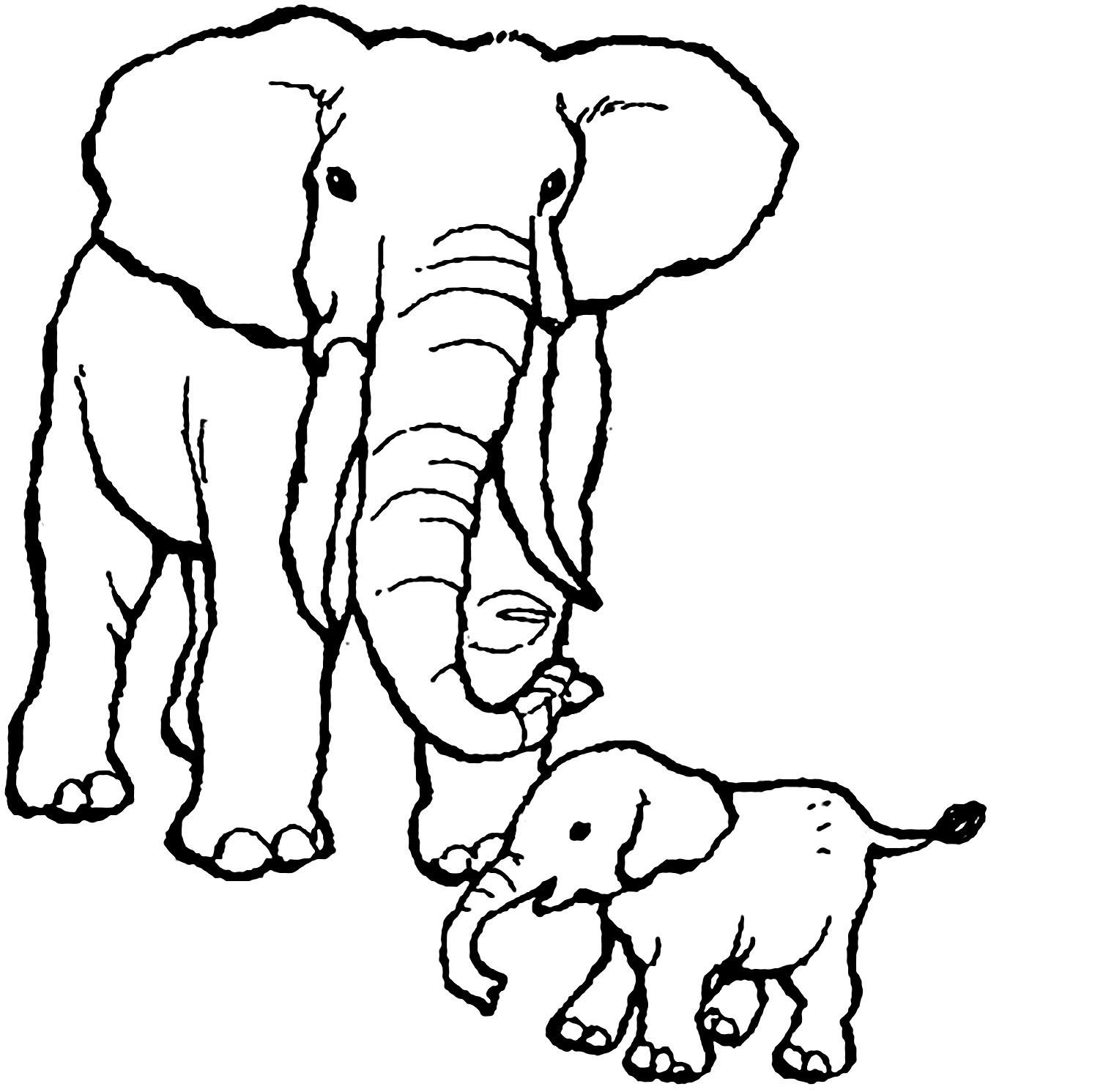 Tranh tô màu voi mẹ dạy voi con tập đi
