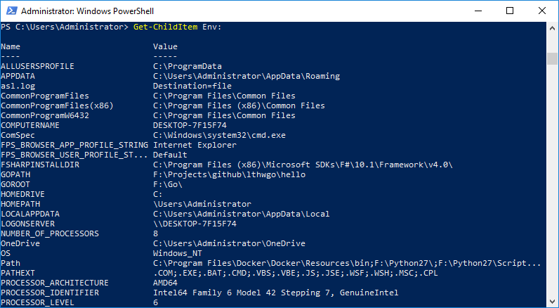 Windows: Get local environment variables