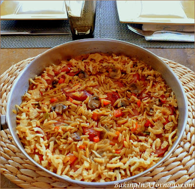 One Pan Kielbasa Orzo Dinner is an easy and flavorful meal you can make in just 1/2 hour. There's also an option for making ahead and baking later. | Recipe developed by www.BakingInATornado.com | #dinner #pasta