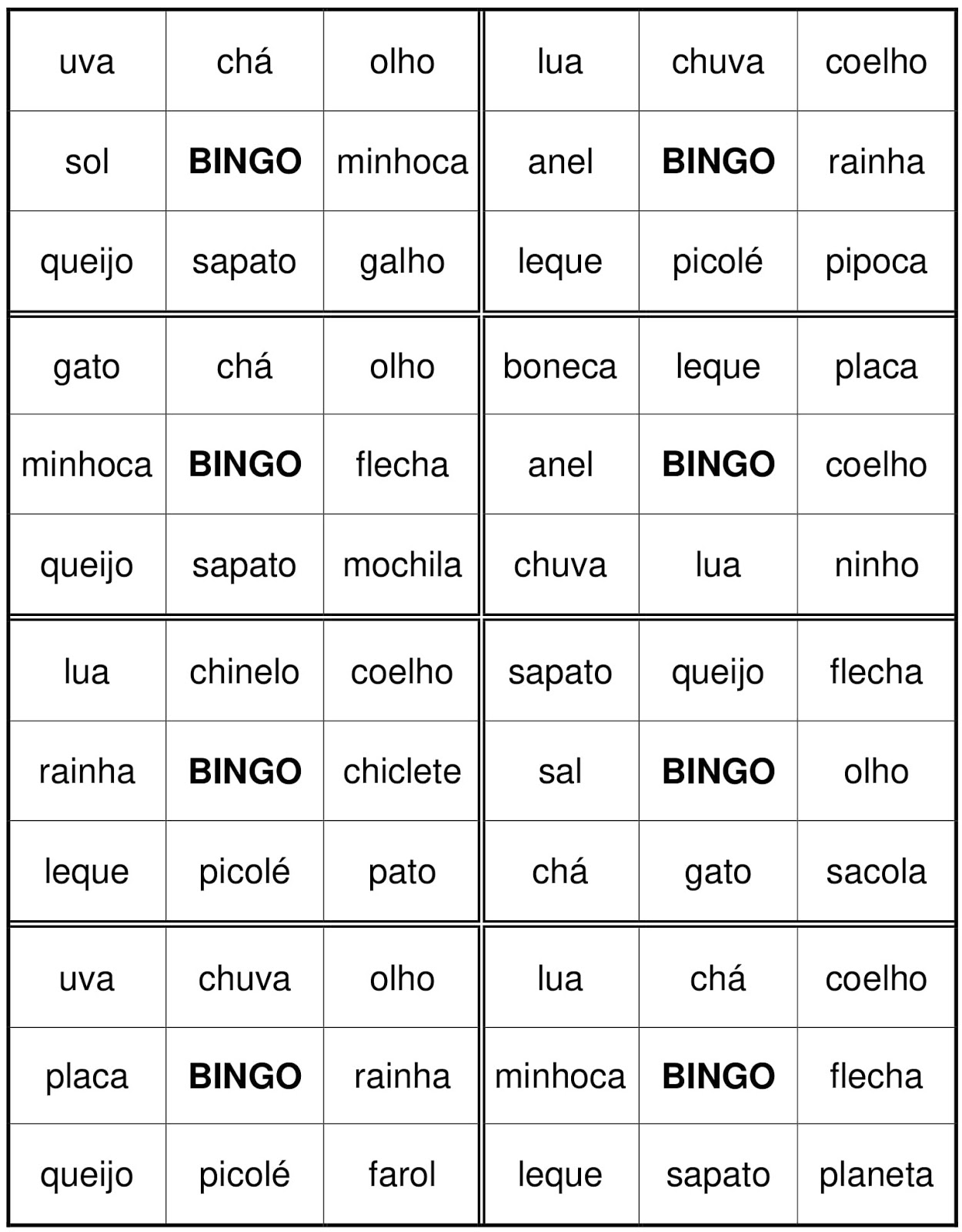 Bingo de palavras simples