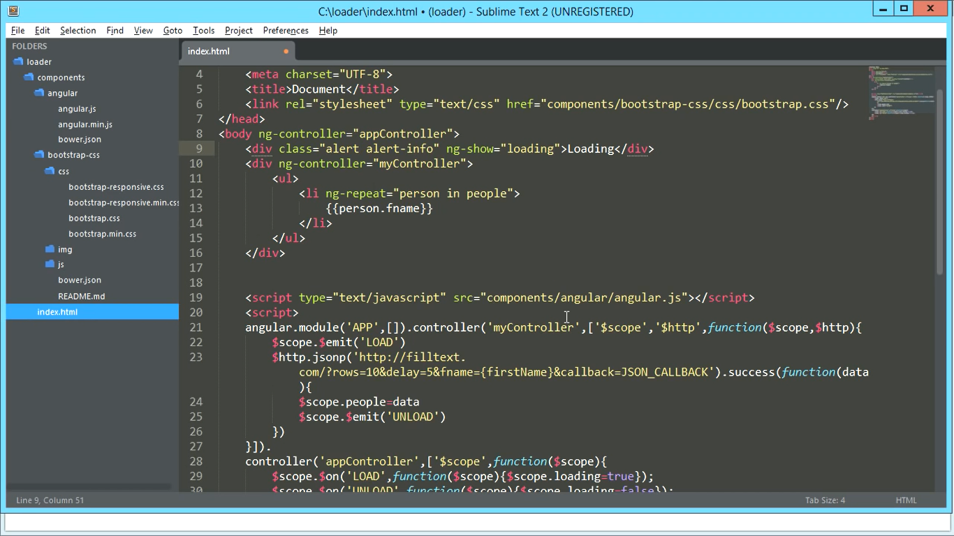 WEB Tutorial - Using C# : Anglular Loading Using bootstrap.