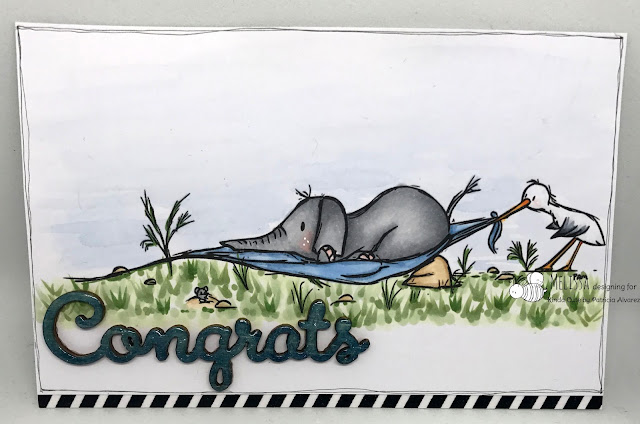 new baby card using stork and elephant digital stamp