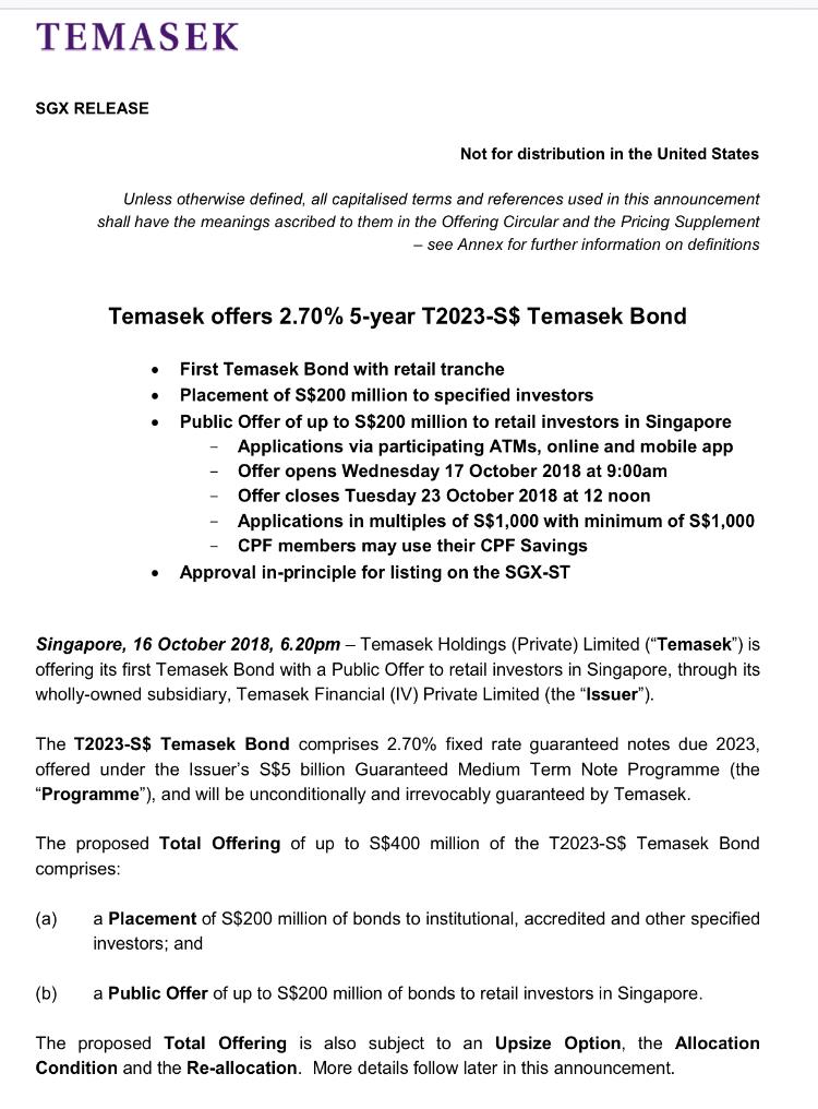 Singapore Shares Information Temasek 5 Years Bond
