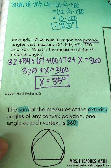 Angles in Convex Polygons Interactive Notebook Page - foldable with examples