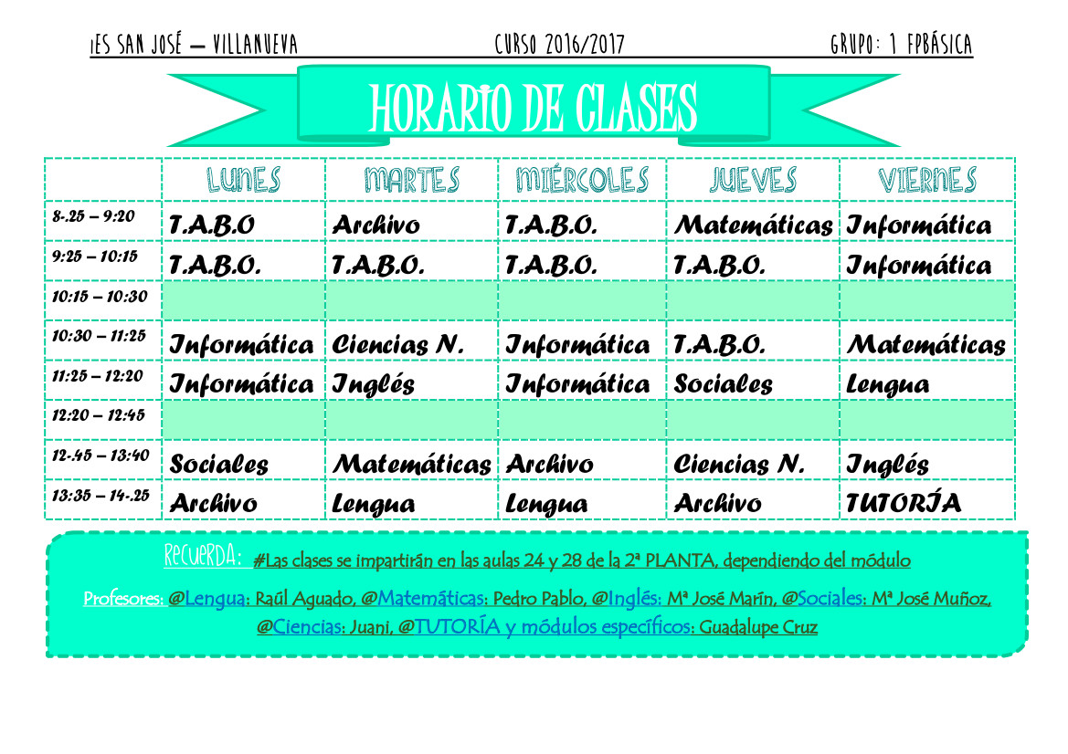 F.P. ADMINISTRACIÓN Horario Definitivo de 1º FP Básica Administración F.P. ADMINISTRACIÓN Horario Definitivo de 1º FP Básica Administración