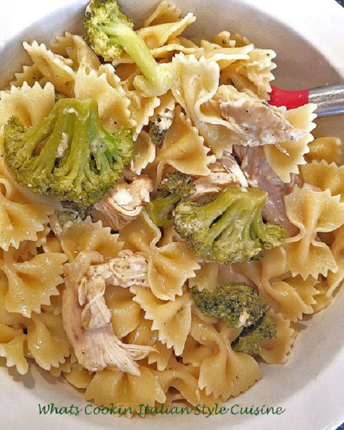 this is a pasta dish with chicken broccoli and lemon sauce