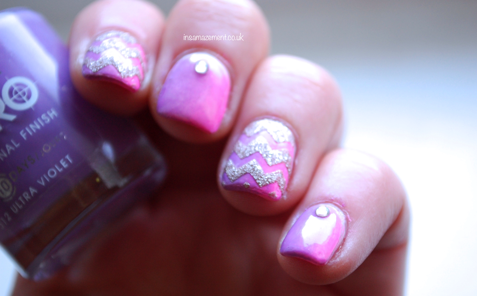 Sparkly Pink Ombré Chevron Nail Art