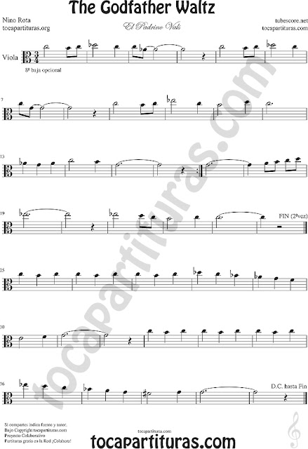  Viola Partitura de El Padrino Vals Sheet Music for Viola Music Score