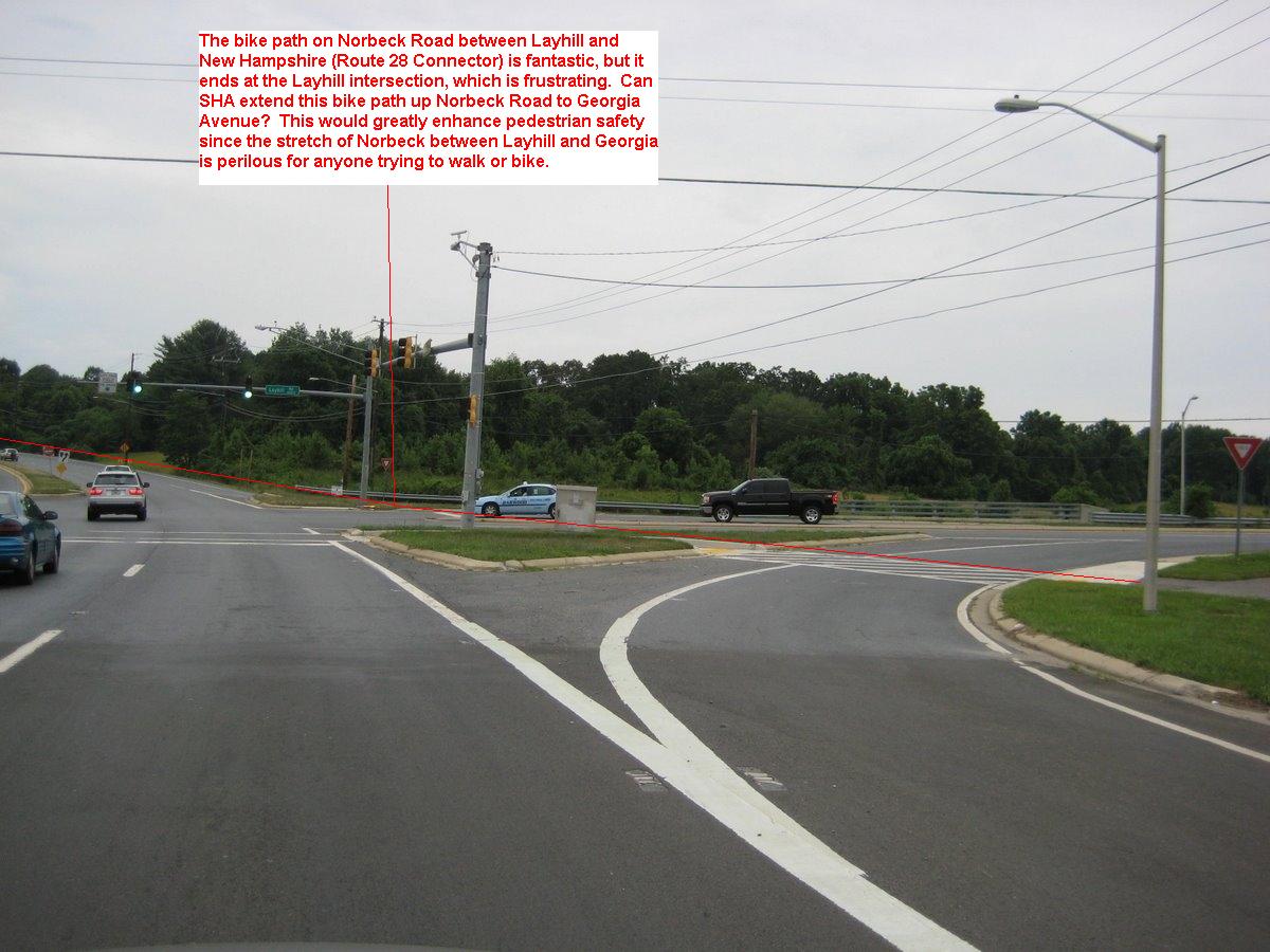 Norbeck Road Can SHA extend bike path from MD28 Connector at Layhill