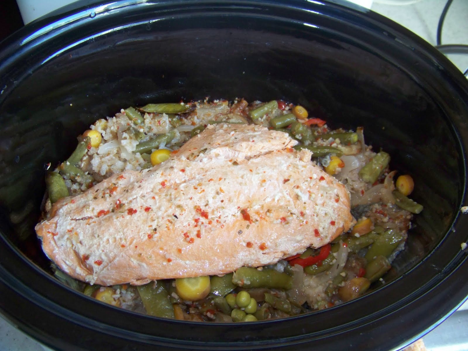 The Thrifty Housewife Blog Crockpot Salmon, Veggies, and Rice