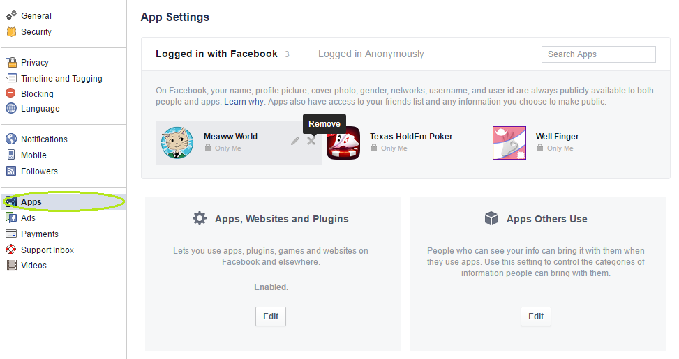 Remove Unwanted Apps & sites on Facebook