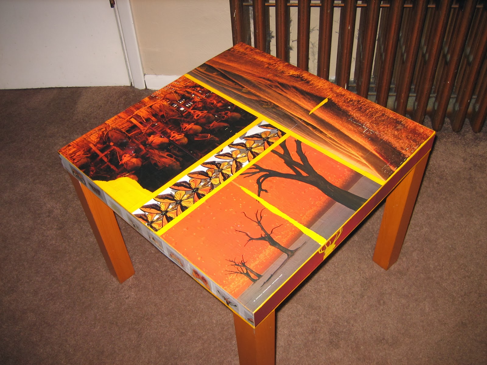 JoeSoCookbook Decoupage Lack Table with National Geographic Collage