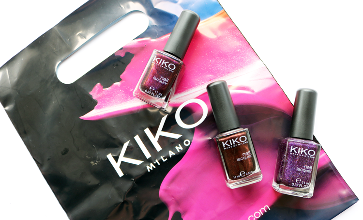 KIKO Nail Lacquer 497 Pearly Indian Violet, 255 Violet Microglitter, 374 Pearly Chocolate Noir