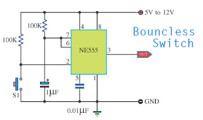 Bouncless Switch with NE555 Circuit Diagram